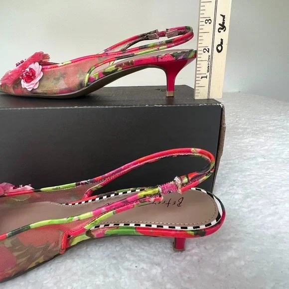 Betsey Johnson Audree Floral Slingback Kitten Heels Sequin Pointed Toe Women's 7 - Picture 4 of 9